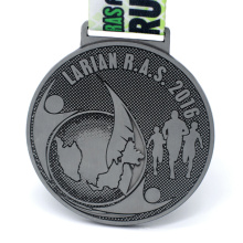 Medalha esportiva do prêmio Custom Metal 2D Antique Silver Finisher Runner barato